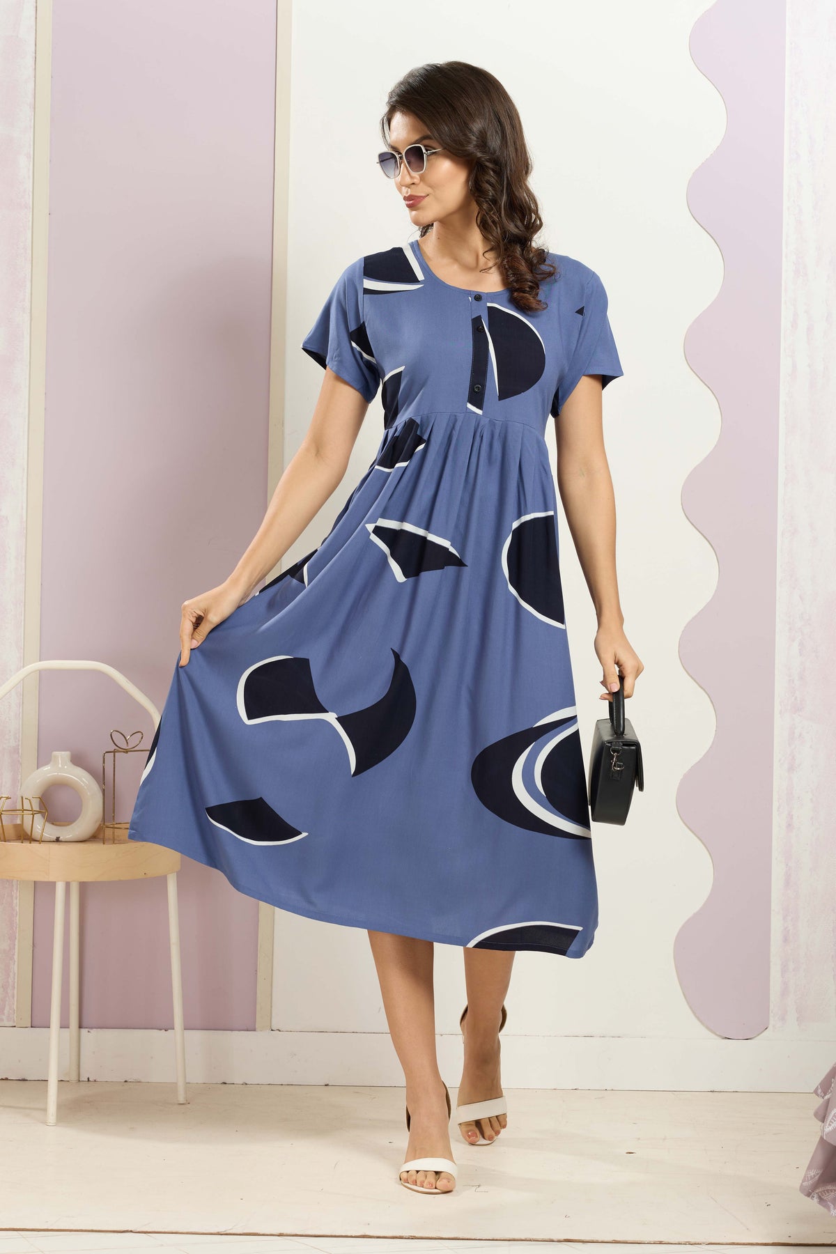 Rayon MAXI FROCK Model Nighties | Round Neck & Side Pocket | Pleated Frock MAXI Style | Trendy Collection's for Stylish Women & Teenage Girl (FRH)