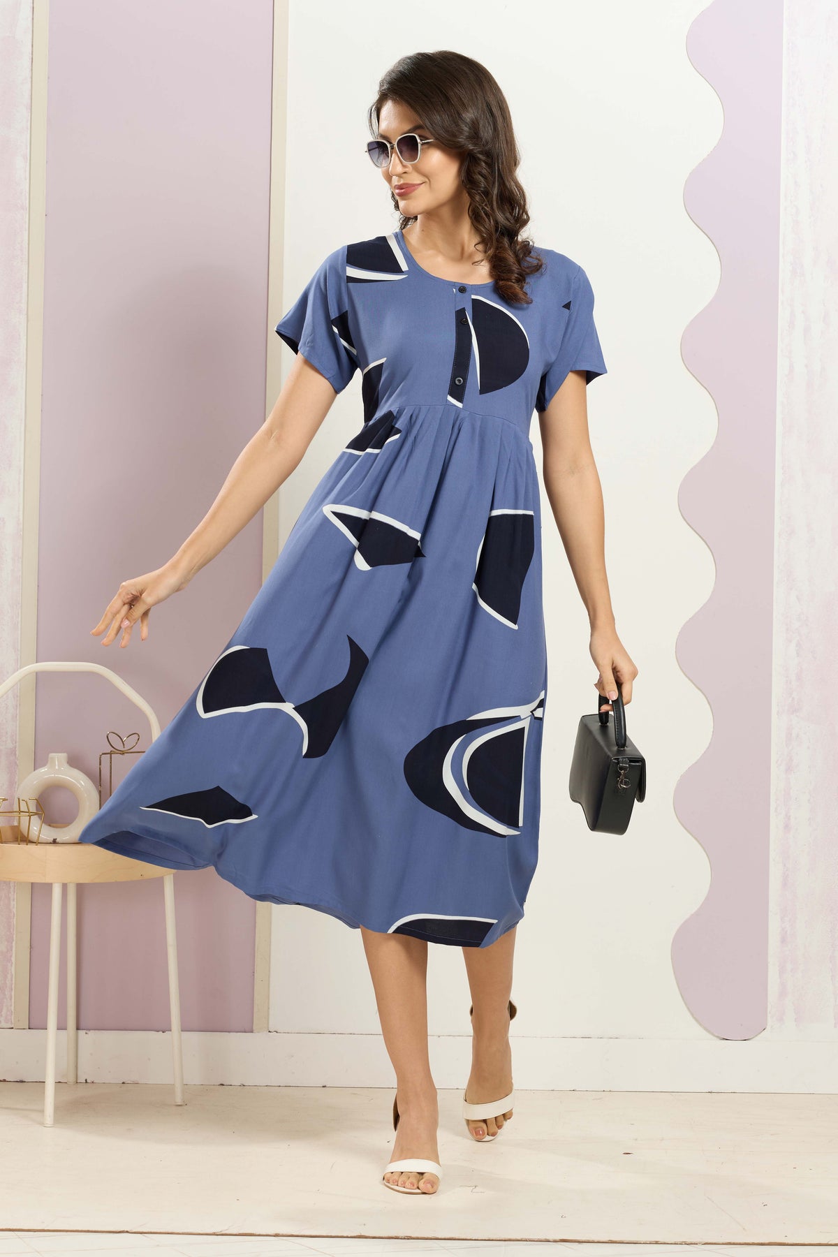 Rayon MAXI FROCK Model Nighties | Round Neck & Side Pocket | Pleated Frock MAXI Style | Trendy Collection's for Stylish Women & Teenage Girl (FRH)