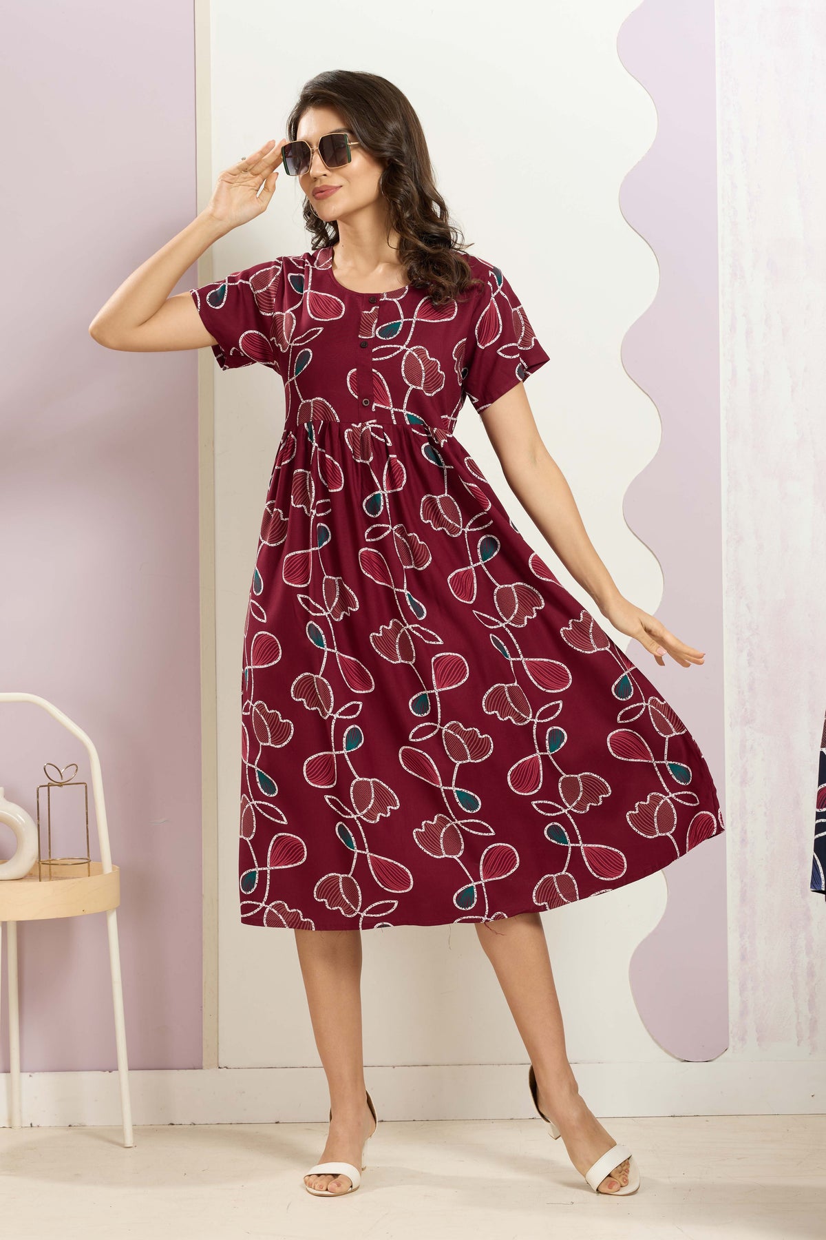 Rayon MAXI FROCK Model Nighties | Round Neck & Side Pocket | Pleated Frock MAXI Style | Trendy Collection's for Stylish Women & Teenage Girl (FRH)