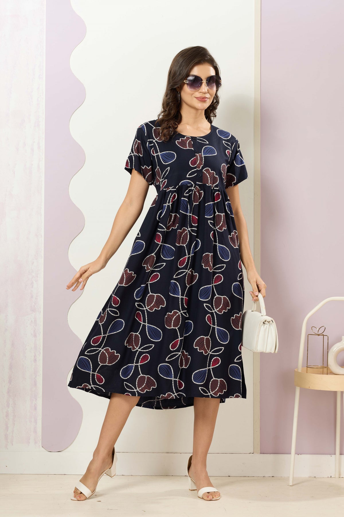 Rayon MAXI FROCK Model Nighties | Round Neck & Side Pocket | Pleated Frock MAXI Style | Trendy Collection's for Stylish Women & Teenage Girl (FRH)