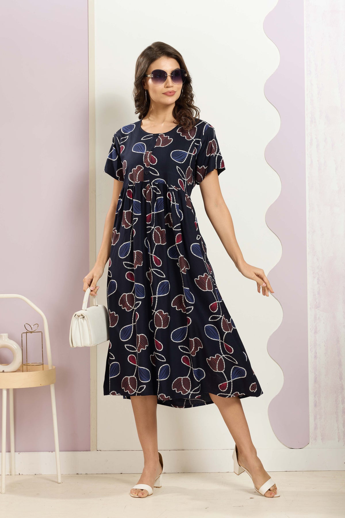Rayon MAXI FROCK Model Nighties | Round Neck & Side Pocket | Pleated Frock MAXI Style | Trendy Collection's for Stylish Women & Teenage Girl (FRH)