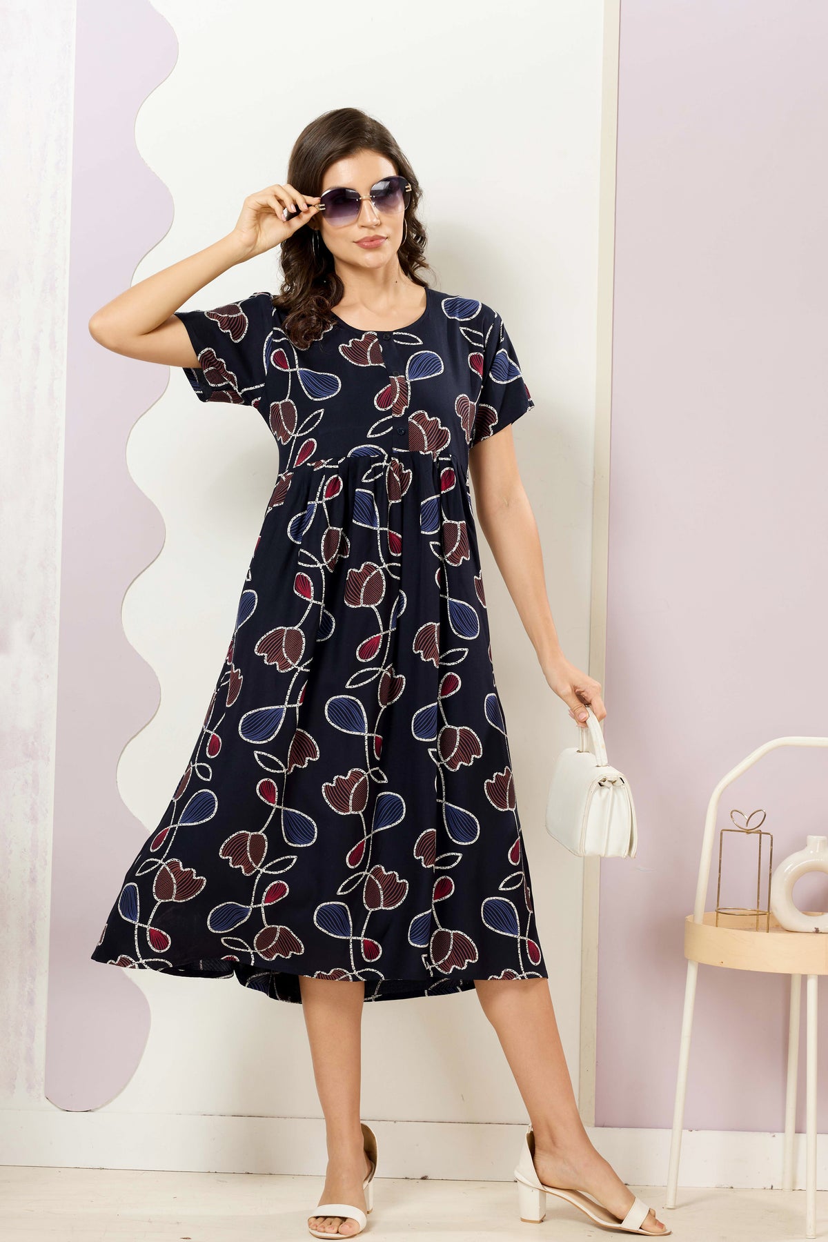 Rayon MAXI FROCK Model Nighties | Round Neck & Side Pocket | Pleated Frock MAXI Style | Trendy Collection's for Stylish Women & Teenage Girl (FRH)