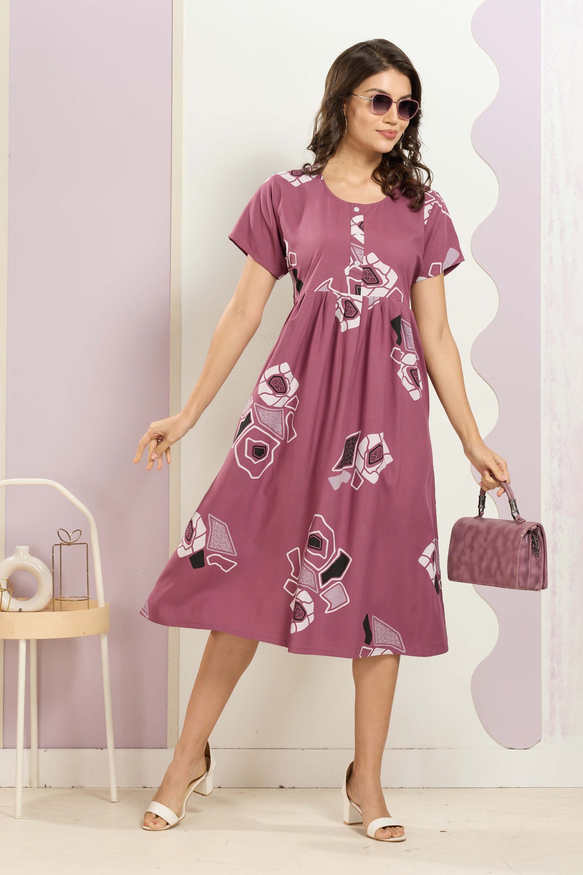 Rayon MAXI FROCK Model Nighties | Round Neck & Side Pocket | Pleated Frock MAXI Style | Trendy Collection's for Stylish Women & Teenage Girl (FRH)