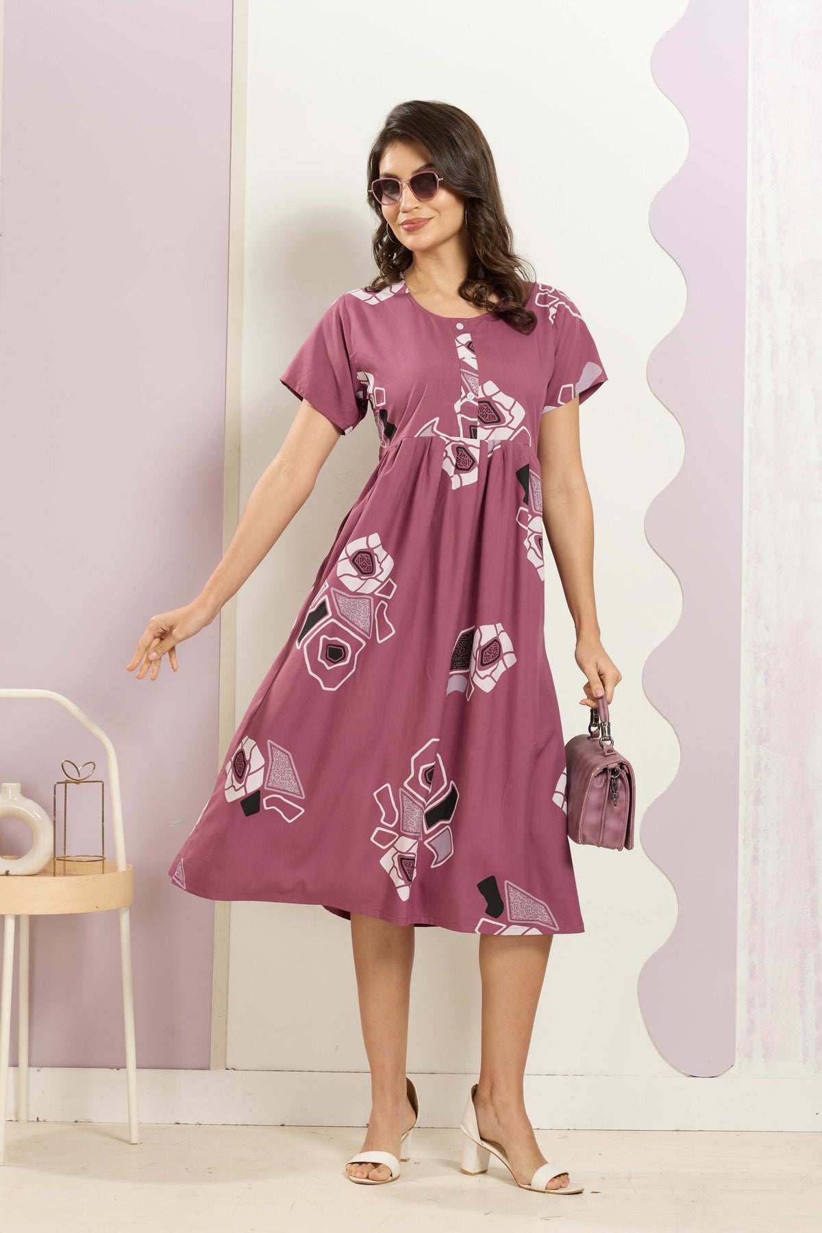 Rayon MAXI FROCK Model Nighties | Round Neck & Side Pocket | Pleated Frock MAXI Style | Trendy Collection's for Stylish Women & Teenage Girl (FRH)