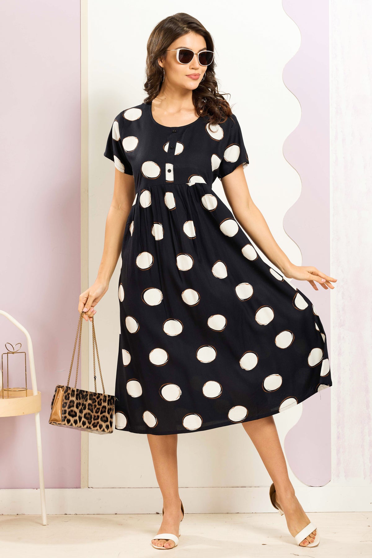 Rayon MAXI FROCK Model Nighties | Round Neck & Side Pocket | Pleated Frock MAXI Style | Trendy Collection's for Stylish Women & Teenage Girl (FRH)