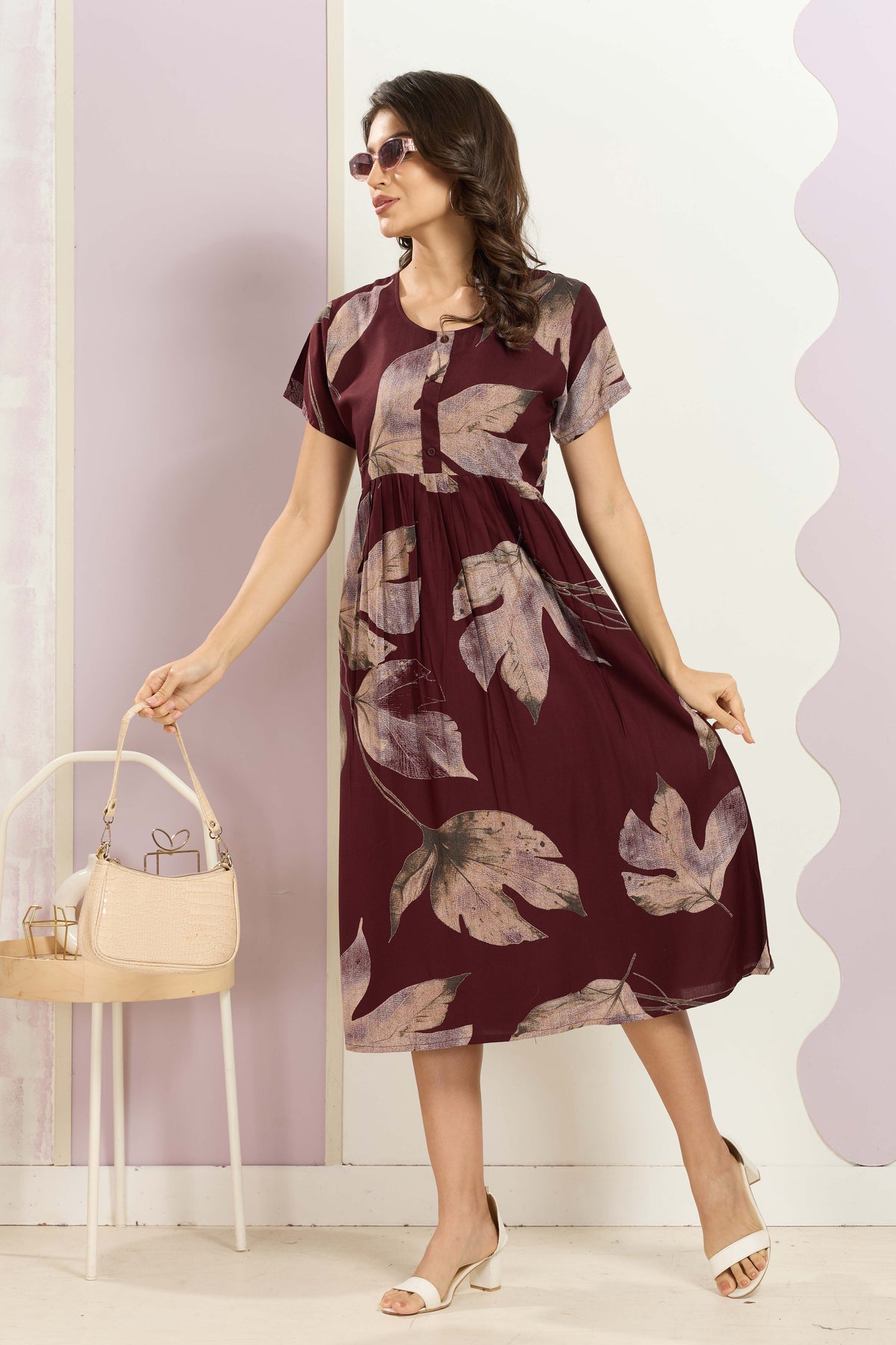 Rayon MAXI FROCK Model Nighties | Round Neck & Side Pocket | Pleated Frock MAXI Style | Trendy Collection's for Stylish Women & Teenage Girl (FRH)