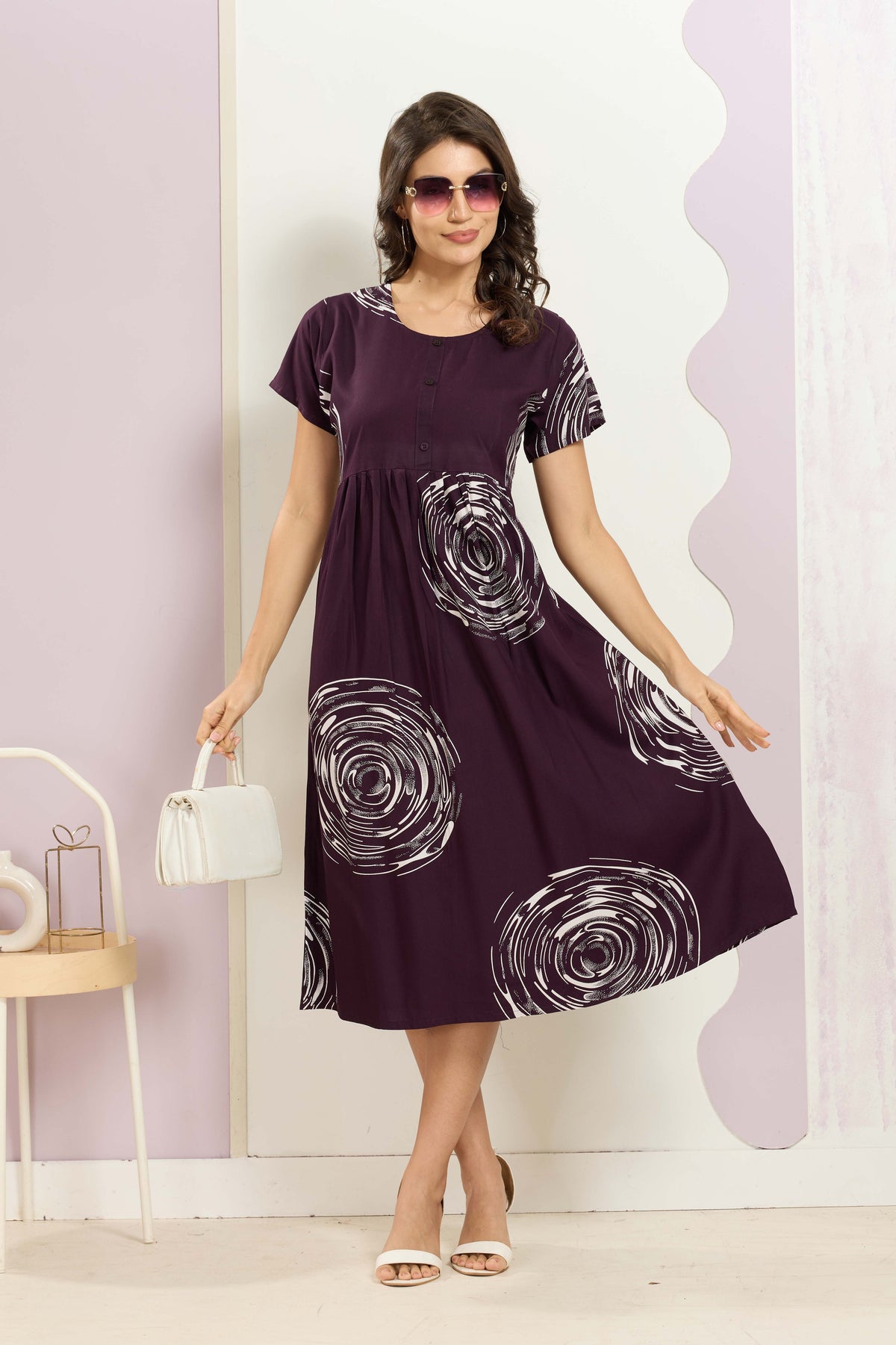 Rayon MAXI FROCK Model Nighties | Round Neck & Side Pocket | Pleated Frock MAXI Style | Trendy Collection's for Stylish Women & Teenage Girl (FRH)