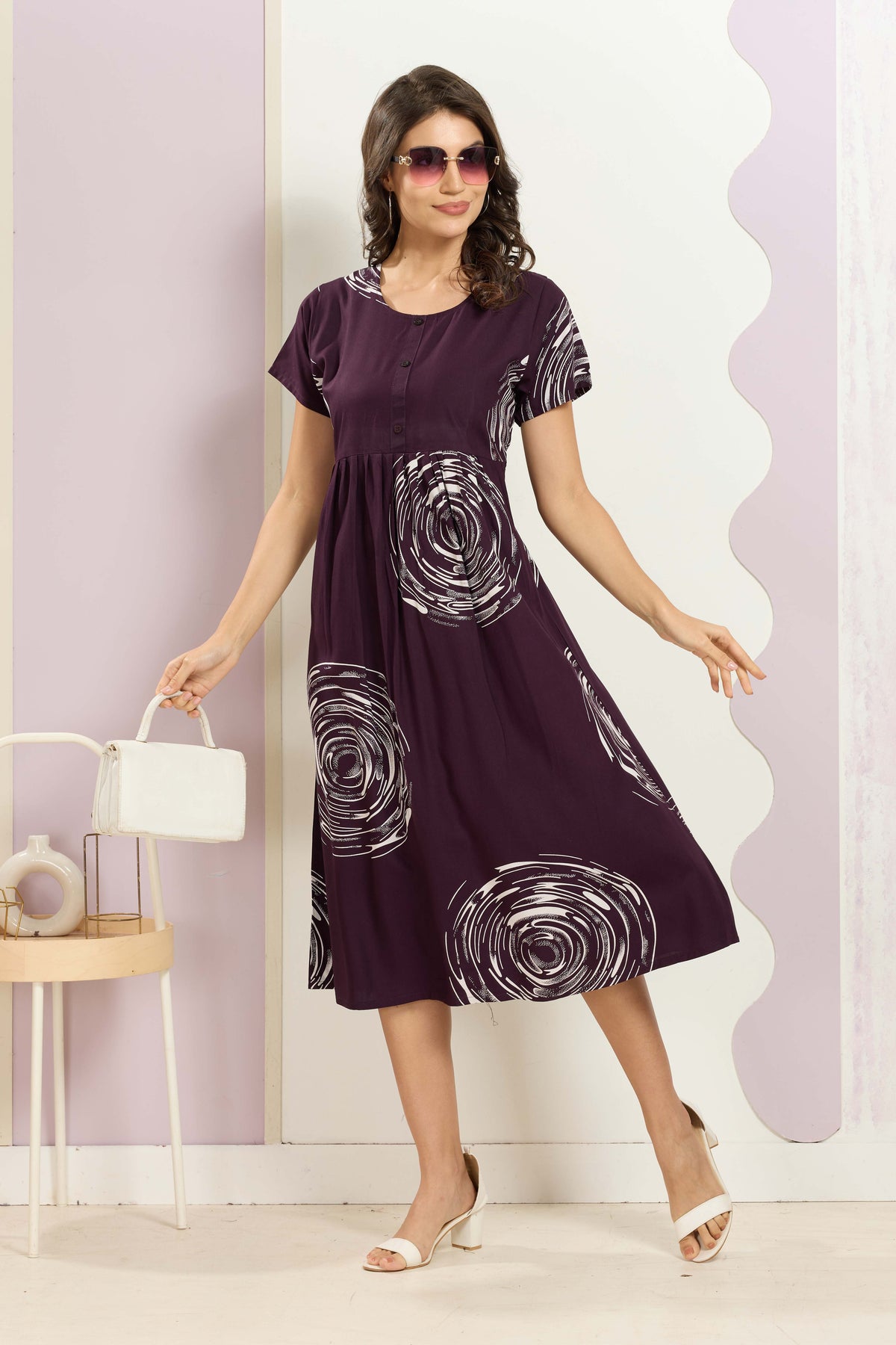 Rayon MAXI FROCK Model Nighties | Round Neck & Side Pocket | Pleated Frock MAXI Style | Trendy Collection's for Stylish Women & Teenage Girl (FRH)