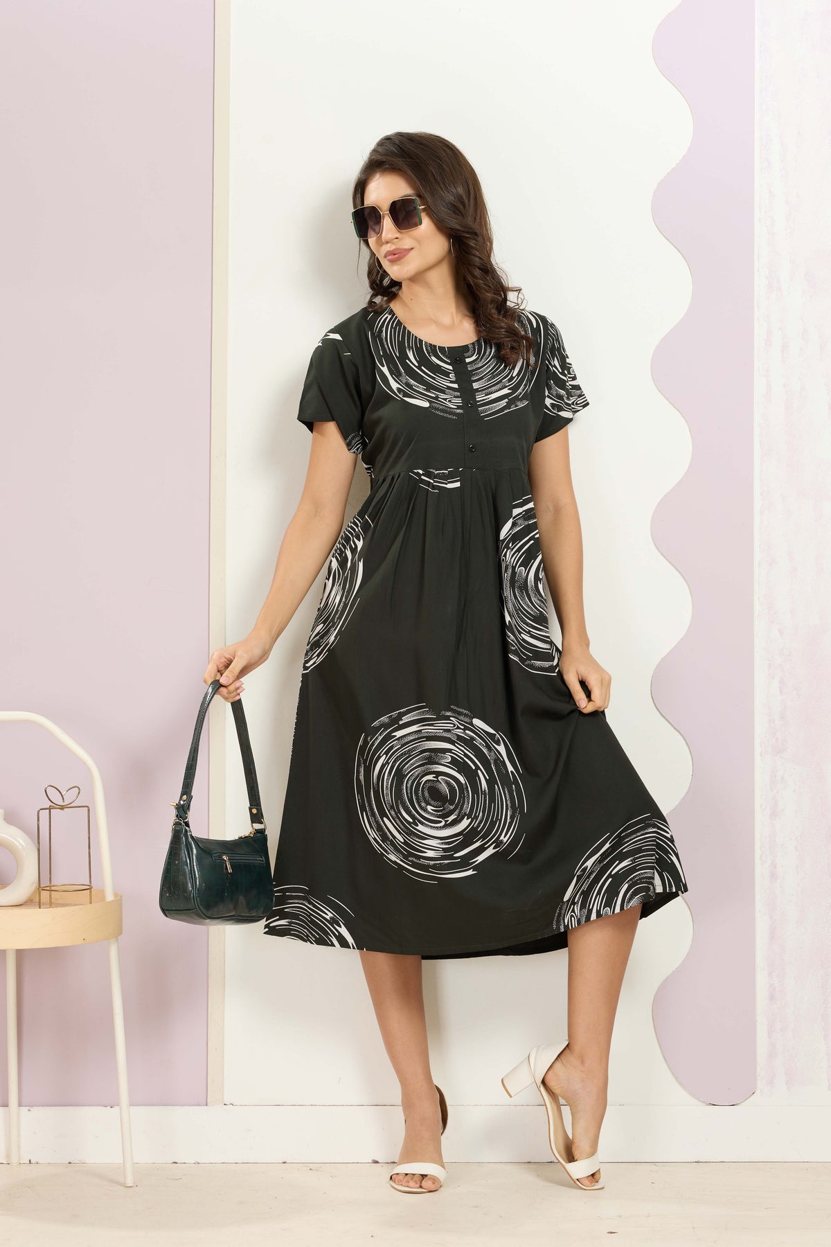 Rayon MAXI FROCK Model Nighties | Round Neck & Side Pocket | Pleated Frock MAXI Style | Trendy Collection's for Stylish Women & Teenage Girl (FRH)