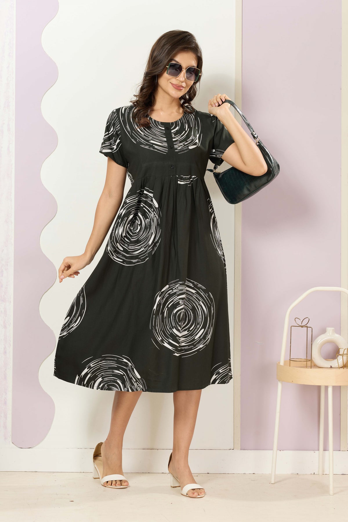 Rayon MAXI FROCK Model Nighties | Round Neck & Side Pocket | Pleated Frock MAXI Style | Trendy Collection's for Stylish Women & Teenage Girl (FRH)