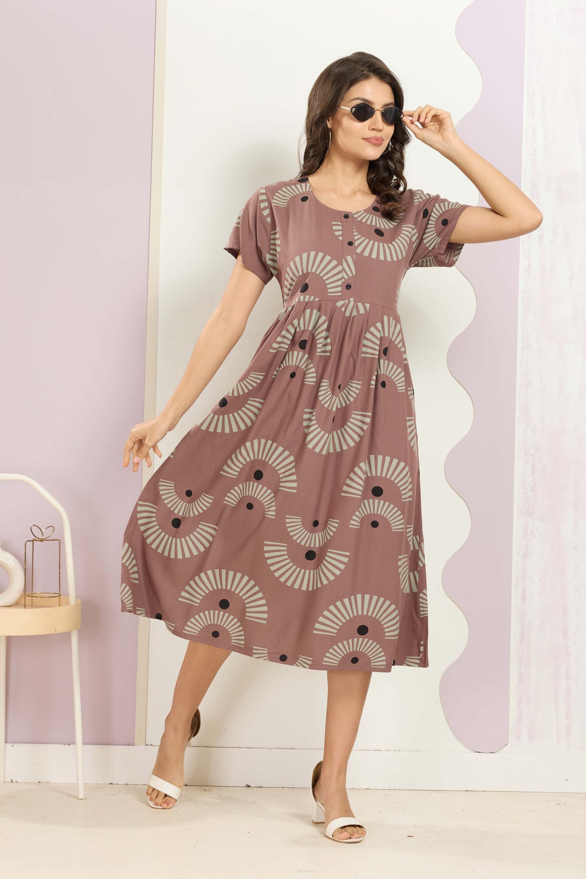Rayon MAXI FROCK Model Nighties | Round Neck & Side Pocket | Pleated Frock MAXI Style | Trendy Collection's for Stylish Women & Teenage Girl (FRH)