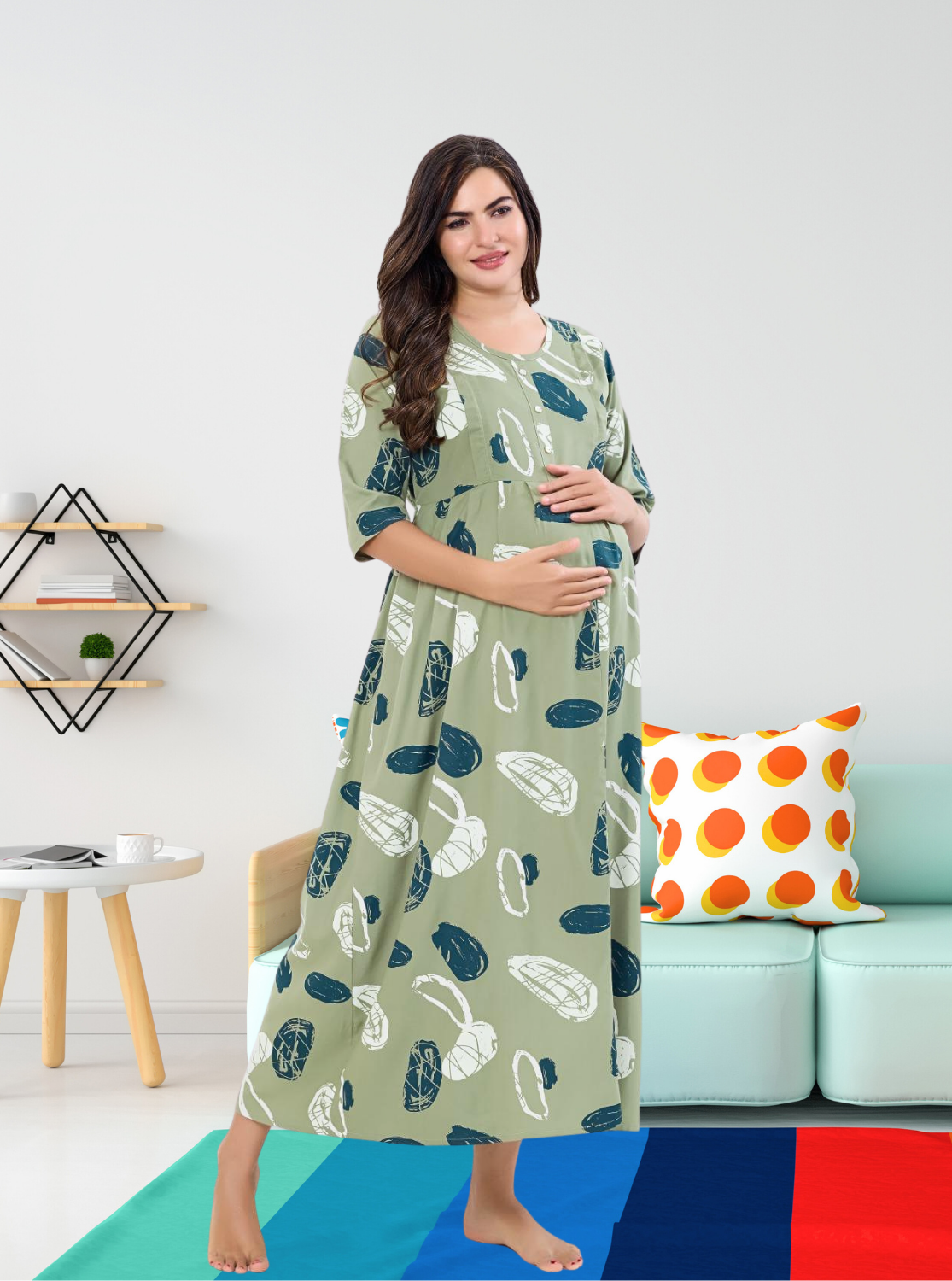 Soft Rayon4-IN-ONE Mom's Feeding & Casual Wear| Pre & Post Maternity Wear | Fancy Long Frock | Best Choice for Pregnancy Women (FIO-F)