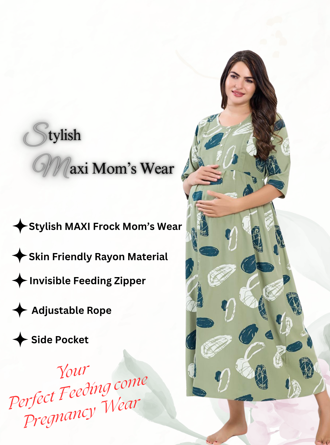 Soft Rayon4-IN-ONE Mom's Feeding & Casual Wear| Pre & Post Maternity Wear | Fancy Long Frock | Best Choice for Pregnancy Women (FIO-F)