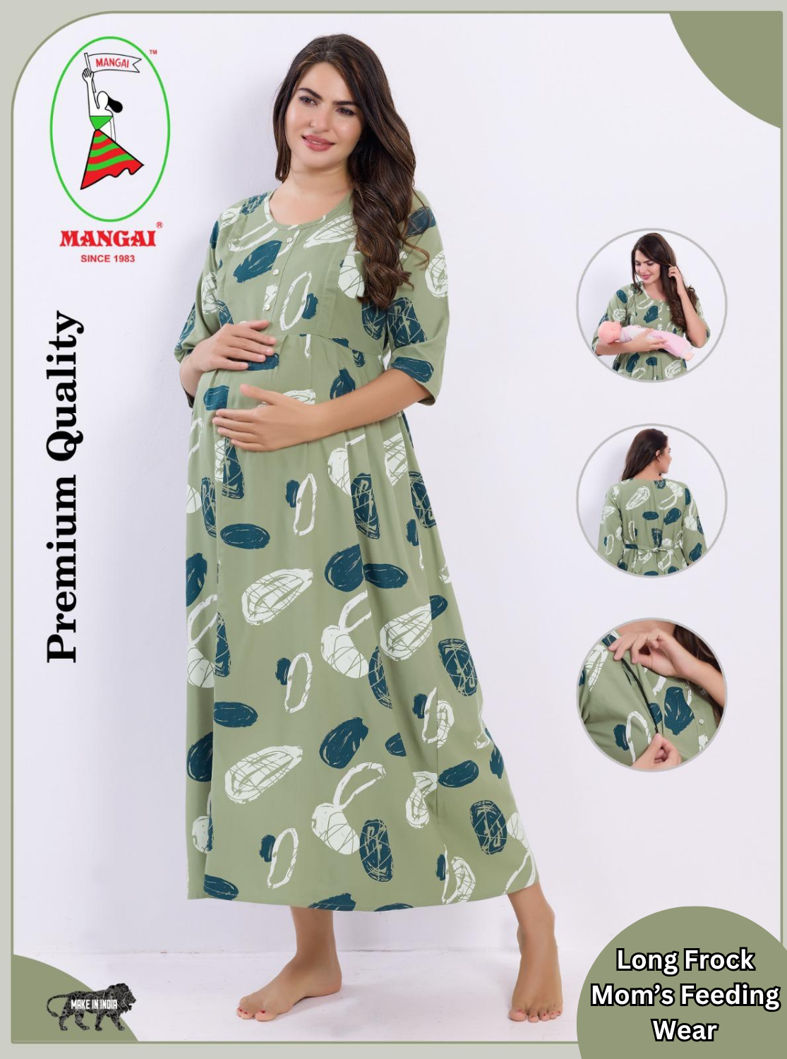 Soft Rayon4-IN-ONE Mom's Feeding & Casual Wear| Pre & Post Maternity Wear | Fancy Long Frock | Best Choice for Pregnancy Women (FIO-F)