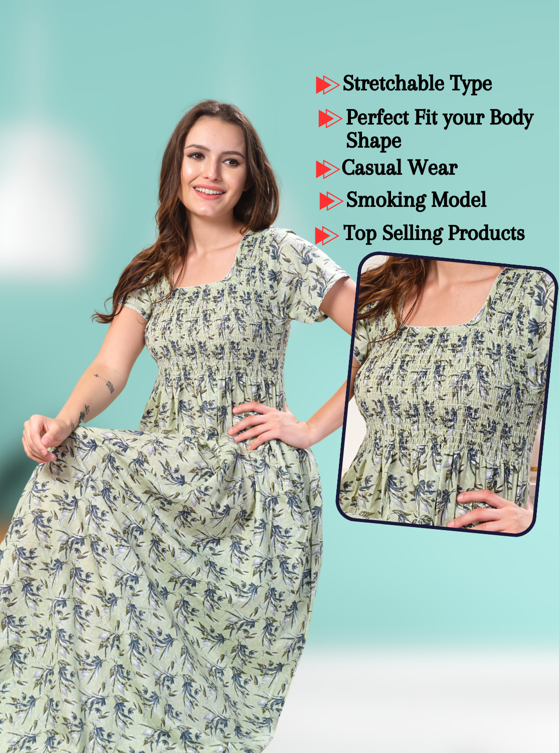 ONLY MINE Premium Smokey Nighty | Stretchable Elastic Type | Beautiful Pleated Model | Side Pocket | Stylish Nighty for Stylish Women's (OM-RAH)