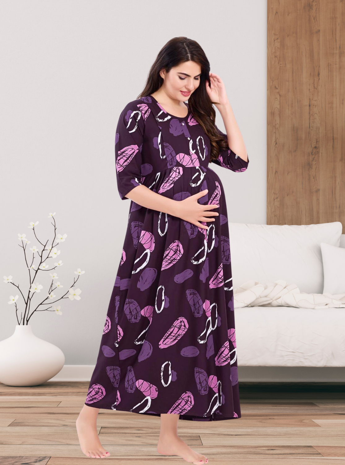 Soft Rayon4-IN-ONE Mom's Feeding & Casual Wear| Pre & Post Maternity Wear | Fancy Long Frock | Best Choice for Pregnancy Women (FIO-F)
