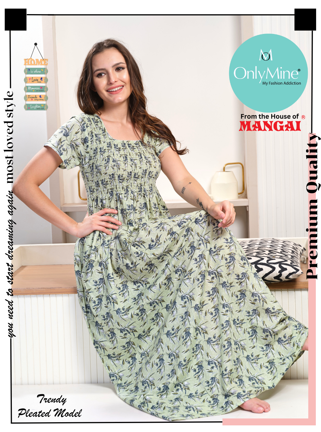 ONLY MINE Premium Smokey Nighty | Stretchable Elastic Type | Beautiful Pleated Model | Side Pocket | Stylish Nighty for Stylish Women's (OM-RAH)