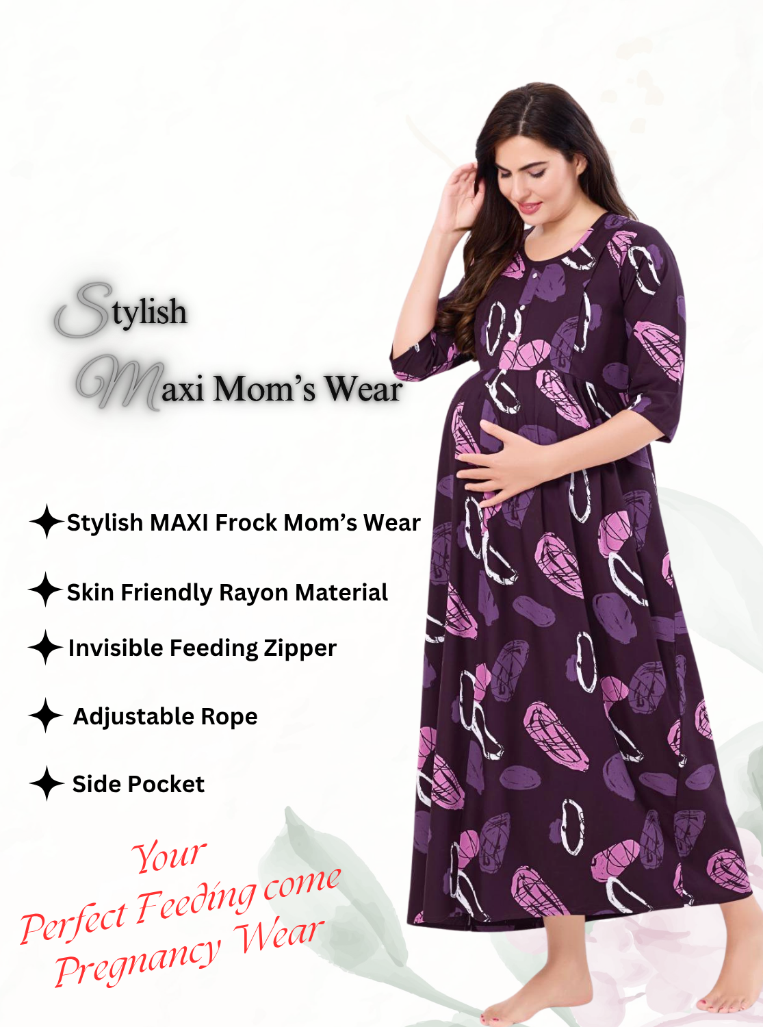 Soft Rayon4-IN-ONE Mom's Feeding & Casual Wear| Pre & Post Maternity Wear | Fancy Long Frock | Best Choice for Pregnancy Women (FIO-F)