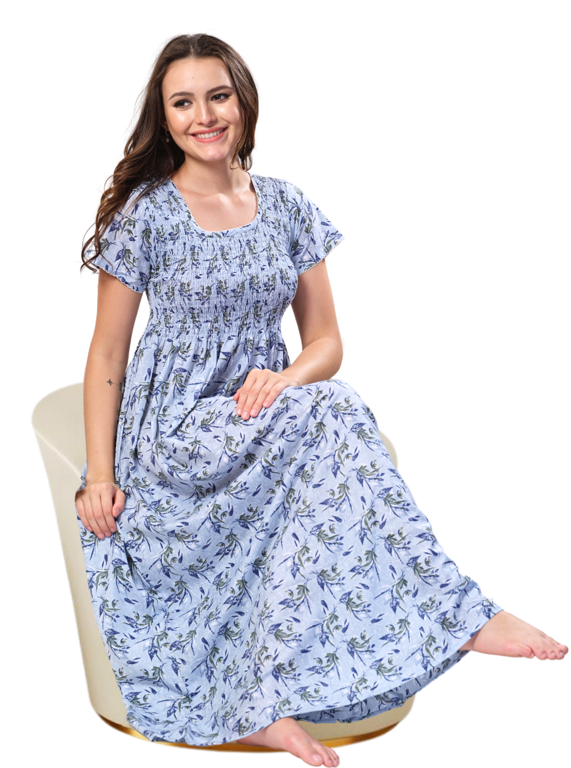 ONLY MINE Premium Smokey Nighty | Stretchable Elastic Type | Beautiful Pleated Model | Side Pocket | Stylish Nighty for Stylish Women's (OM-RAH)