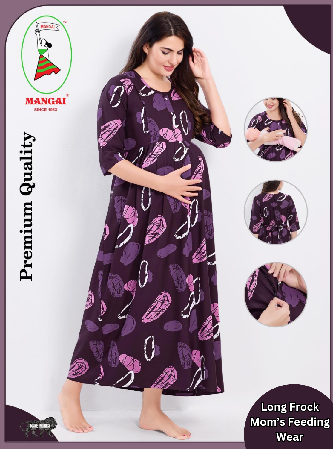 Soft Rayon4-IN-ONE Mom's Feeding & Casual Wear| Pre & Post Maternity Wear | Fancy Long Frock | Best Choice for Pregnancy Women (FIO-F)