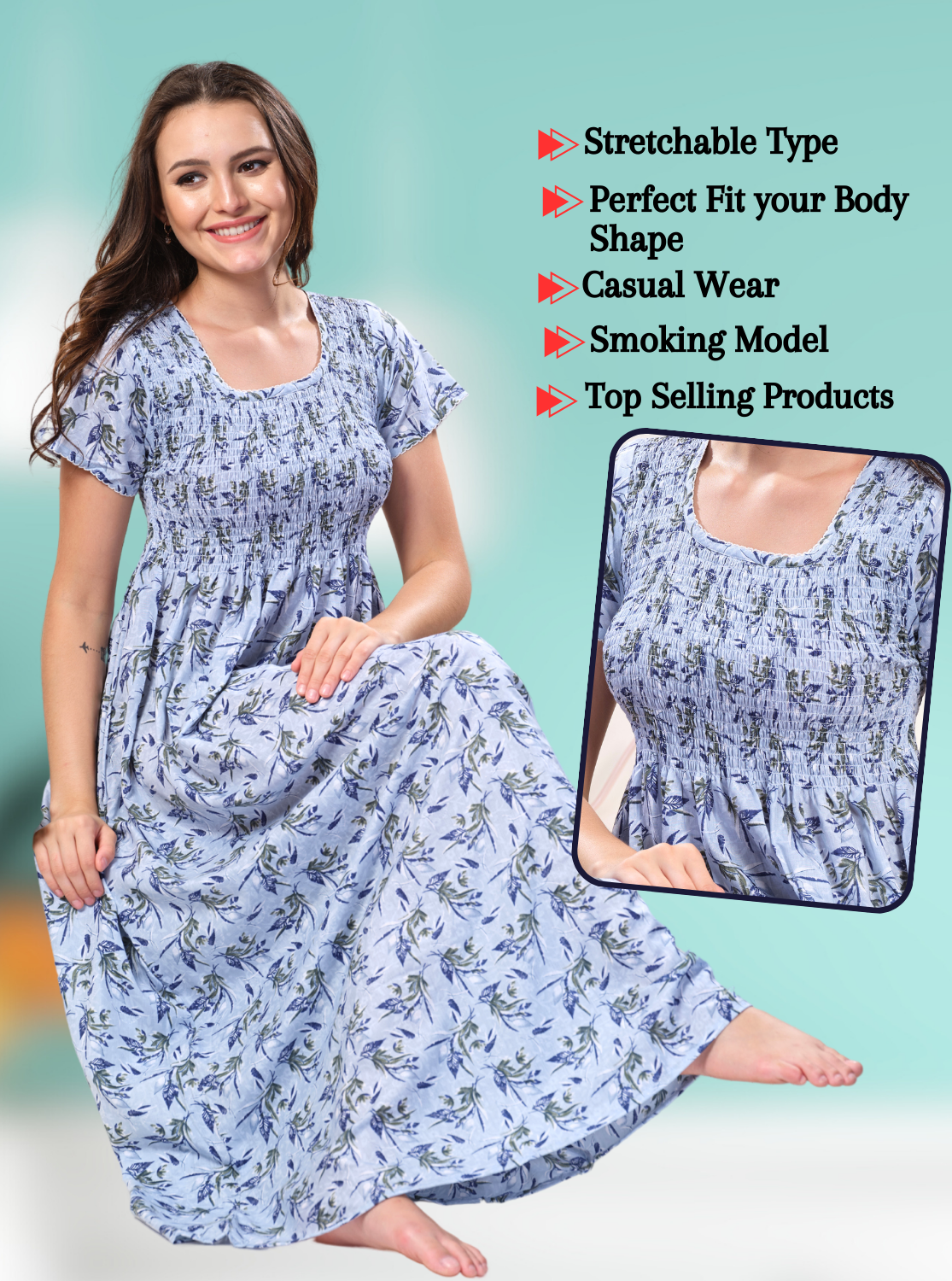 ONLY MINE Premium Smokey Nighty | Stretchable Elastic Type | Beautiful Pleated Model | Side Pocket | Stylish Nighty for Stylish Women's (OM-RAH)