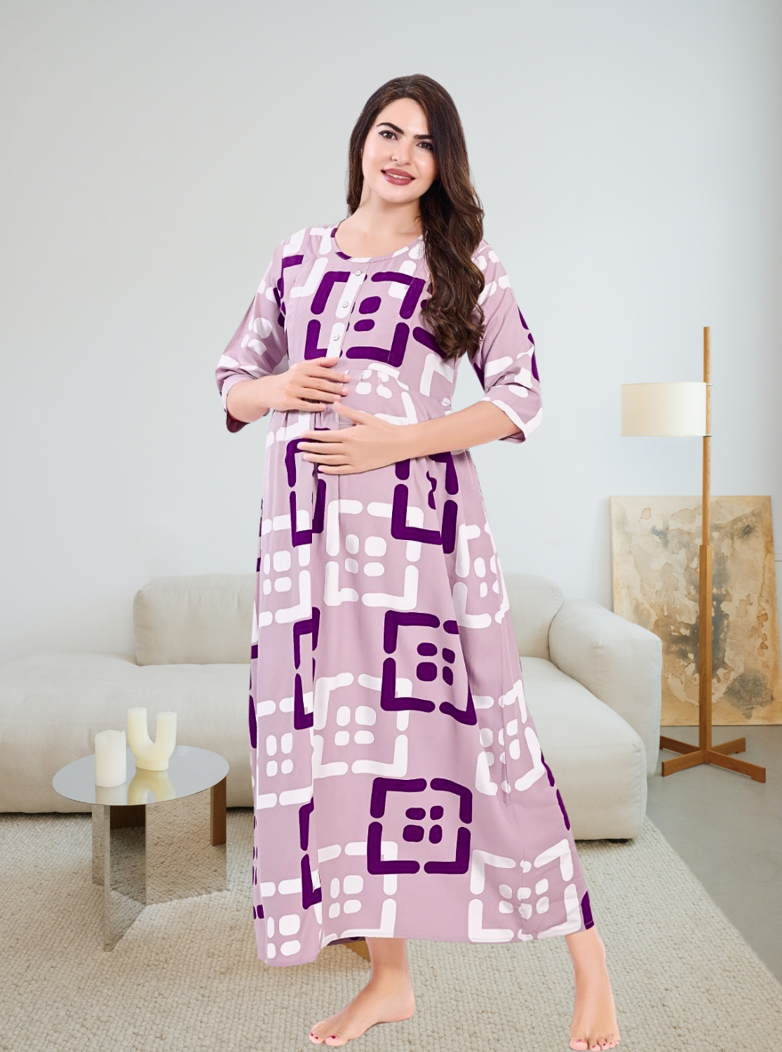 Soft Rayon4-IN-ONE Mom's Feeding & Casual Wear| Pre & Post Maternity Wear | Fancy Long Frock | Best Choice for Pregnancy Women (FIO-F)