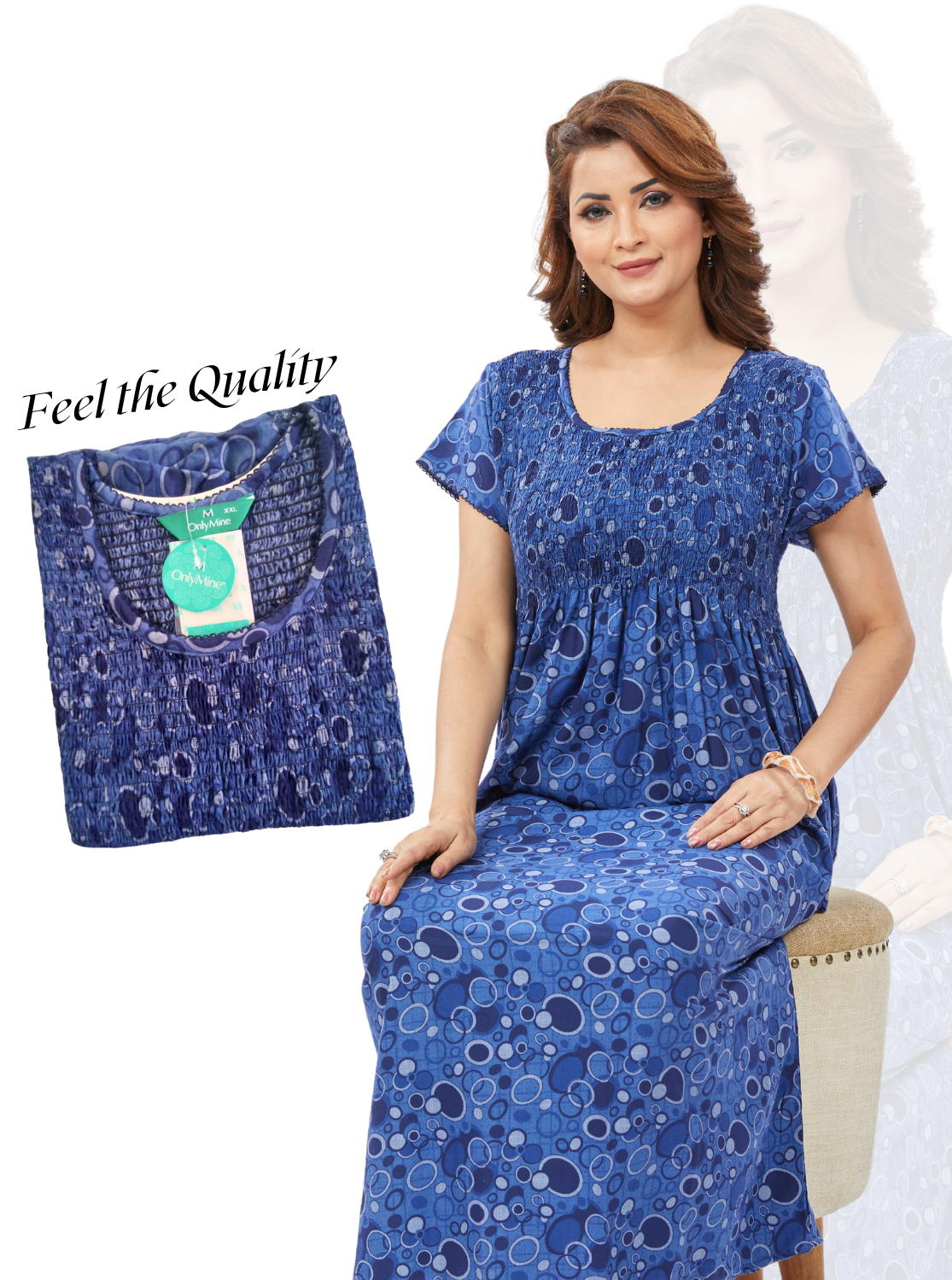 New ONLY MINE Premium Synthetic Smokey Nighty | Beautiful Pleated Design | Side Pocket | Stylish Nighty for Stylish Women's