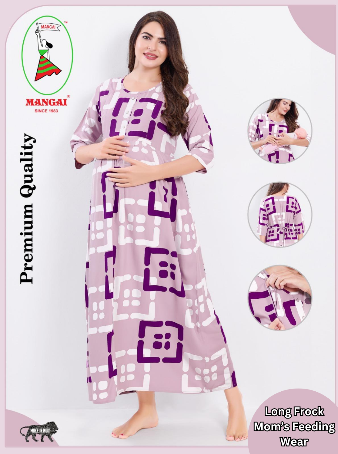 Soft Rayon4-IN-ONE Mom's Feeding & Casual Wear| Pre & Post Maternity Wear | Fancy Long Frock | Best Choice for Pregnancy Women (FIO-F)