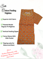 MANGAI Cotton Straight Zip Feeding Nighty |Post Pregnancy | Comfort and Style | Pleated Model | Soft Cotton Feeding Nighties (STF)