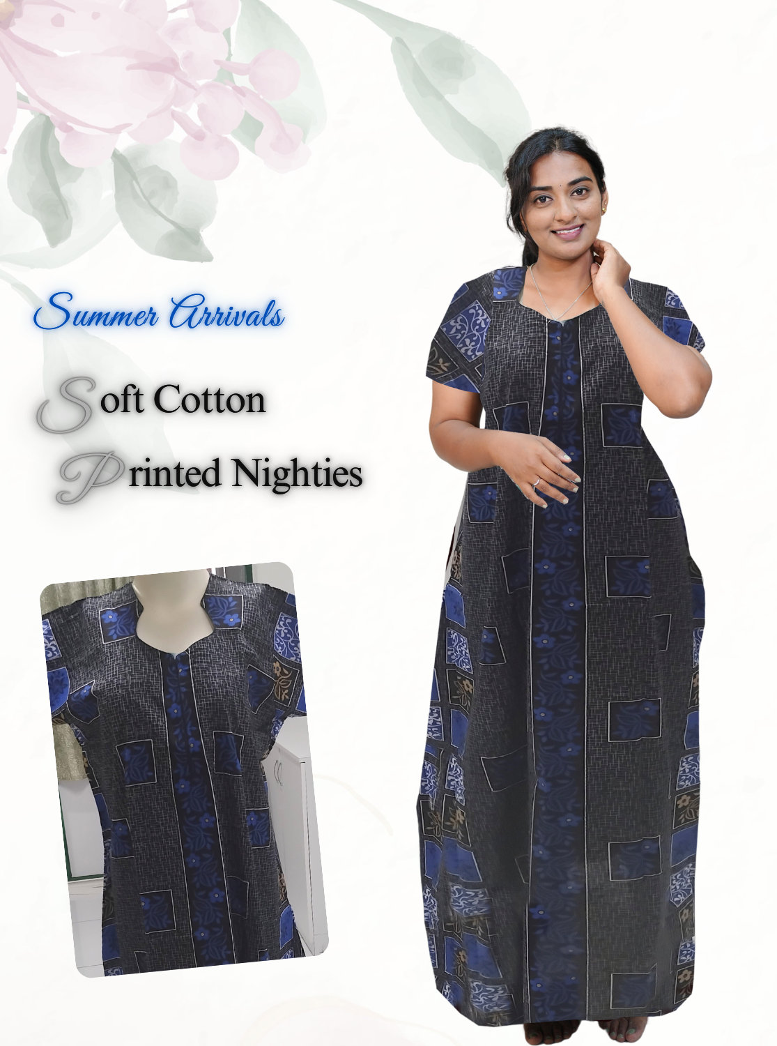 MANGAI Daily Wear Casual Comfort Fit Cotton Printed Nighties | Zipless Closed Model |Summer Arrival's for Trendy Women's (VNM)