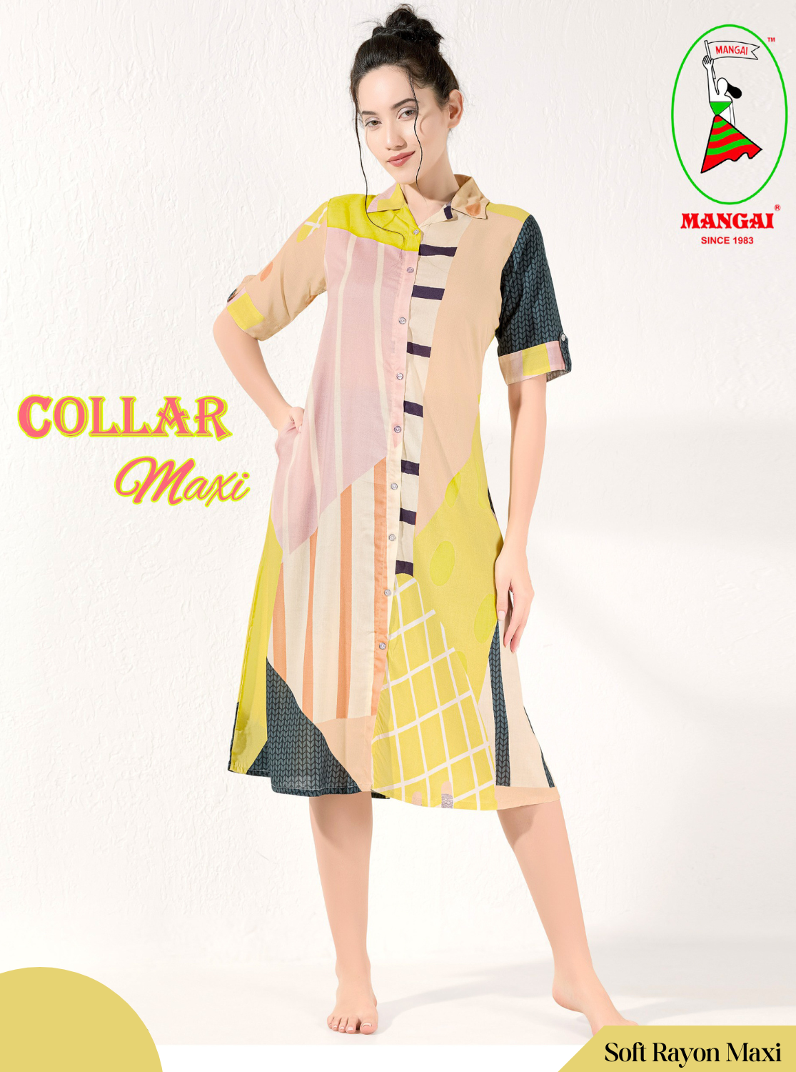 MANGAI Premium Rayon Collar MAXI Nighty for Women | Long Sleeve Stylish Nightwear for Women and Teenager | Perfect Stylish Nightwear (CM)