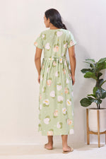 Mint Green & Peach Premium Rayon Maternity Frock with Dual Feeding Zippers - Nursing Maxi Dress – Mint Peach Heart Print Pregnancy Wear with Adjustable Back Tie (RMF)