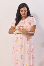 Mint Green & Peach Premium Rayon Maternity Frock with Dual Feeding Zippers - Nursing Maxi Dress – Mint Peach Heart Print Pregnancy Wear with Adjustable Back Tie (RMF)