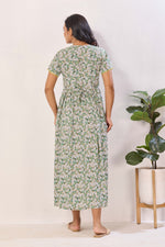 Mustard Yellow Nursing Maxi Dress – White Floral Rayon Pregnancy Wear with Adjustable Back Tie - Maternity Frock with Dual Feeding Zippers (RMF)