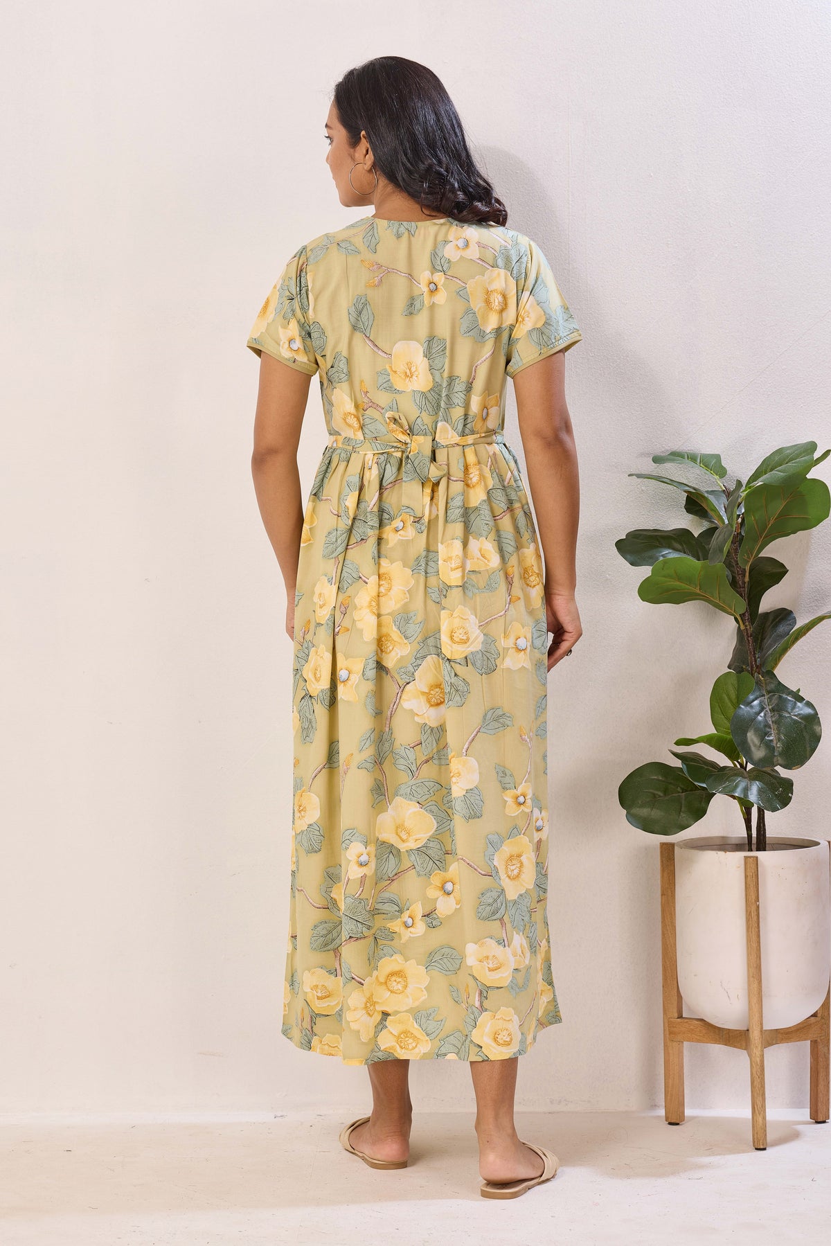Soft Rayon Abstract Floral Feeding Frock – Sage Green Maternity Wear with Invisible Zipper - Maternity & Nursing Maxi Frock with Side Pockets (RMF)