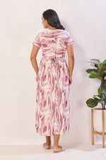 Rose Marble Premium Rayon Maternity Frock with Dual Feeding Zippers - Rayon Nursing Maxi Dress – Pink Abstract Swirl Pregnancy Wear with Adjustable Back Tie (RMF)