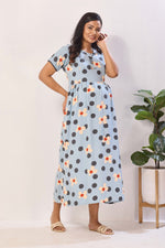 Blush Pink Polka & Daisy Premium Rayon Maternity Frock with Dual Feeding Zippers - Pink Floral Polka Dot Pregnancy Wear with Pockets (RMF)
