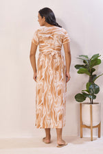 Rose Marble Premium Rayon Maternity Frock with Dual Feeding Zippers - Rayon Nursing Maxi Dress – Pink Abstract Swirl Pregnancy Wear with Adjustable Back Tie (RMF)