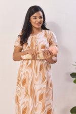 Rose Marble Premium Rayon Maternity Frock with Dual Feeding Zippers - Rayon Nursing Maxi Dress – Pink Abstract Swirl Pregnancy Wear with Adjustable Back Tie (RMF)