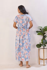 Soft Rayon Abstract Floral Feeding Frock – Sage Green Maternity Wear with Invisible Zipper - Maternity & Nursing Maxi Frock with Side Pockets (RMF)