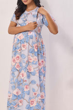 Soft Rayon Abstract Floral Feeding Frock – Sage Green Maternity Wear with Invisible Zipper - Maternity & Nursing Maxi Frock with Side Pockets (RMF)