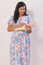 Soft Rayon Abstract Floral Feeding Frock – Sage Green Maternity Wear with Invisible Zipper - Maternity & Nursing Maxi Frock with Side Pockets (RMF)