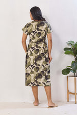 Breathable Rayon Feeding Maxi Dress – Green Botanical Print | Pregnancy & Nursing Wear | Invisible Feeding Zipper & Side Pocket (FIO-M)