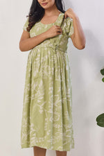 Pink Floral Print Rayon Maternity Maxi Dress for Women | Feeding Zip Nursing Wear with Side Pocket | Adjustable Back Tie Pregnancy & Casual Wear (FIO-M)