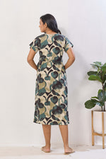 Breathable Rayon Feeding Maxi Dress – Green Botanical Print | Pregnancy & Nursing Wear | Invisible Feeding Zipper & Side Pocket (FIO-M)