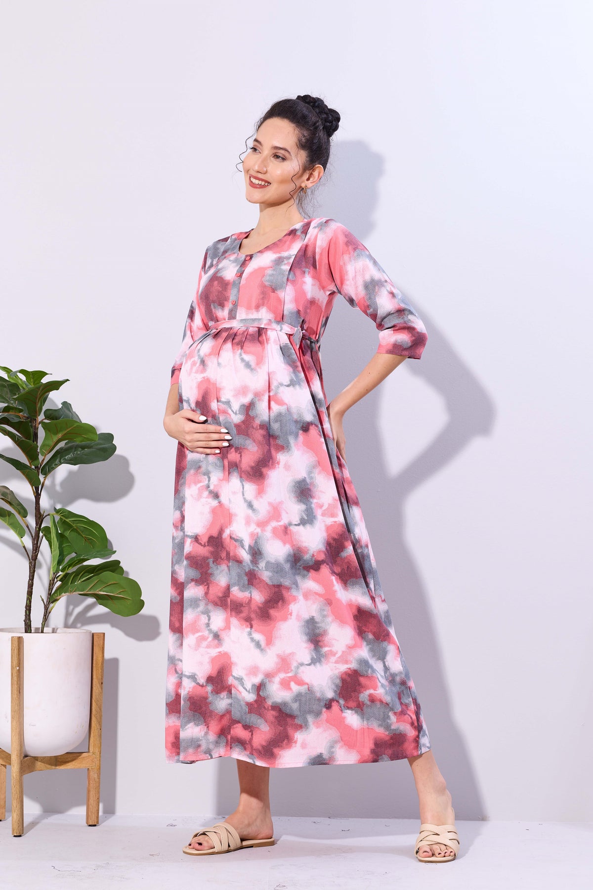 Soft Rayon4-IN-ONE Mom's Feeding & Casual Wear| Pre & Post Maternity Wear | Fancy Long Frock | Best Choice for Pregnancy Women (FIO-F)