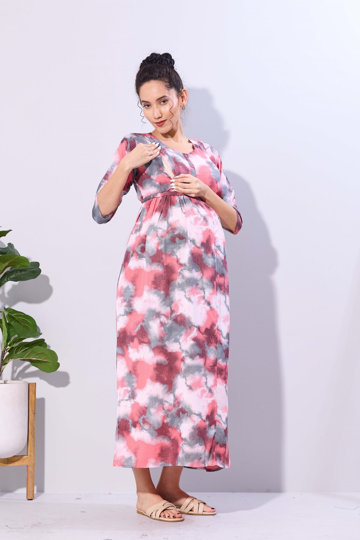 Soft Rayon4-IN-ONE Mom's Feeding & Casual Wear| Pre & Post Maternity Wear | Fancy Long Frock | Best Choice for Pregnancy Women (FIO-F)