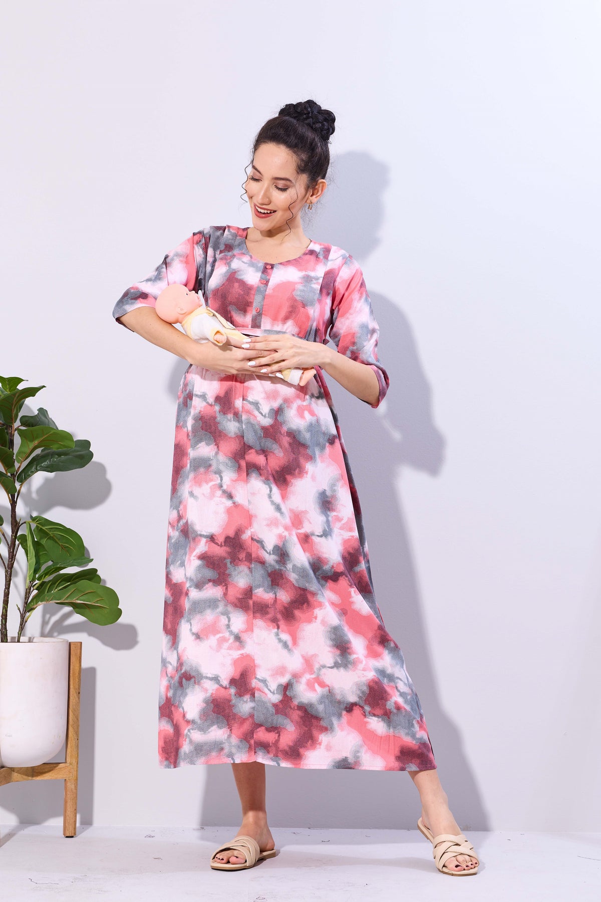 Soft Rayon4-IN-ONE Mom's Feeding & Casual Wear| Pre & Post Maternity Wear | Fancy Long Frock | Best Choice for Pregnancy Women (FIO-F)