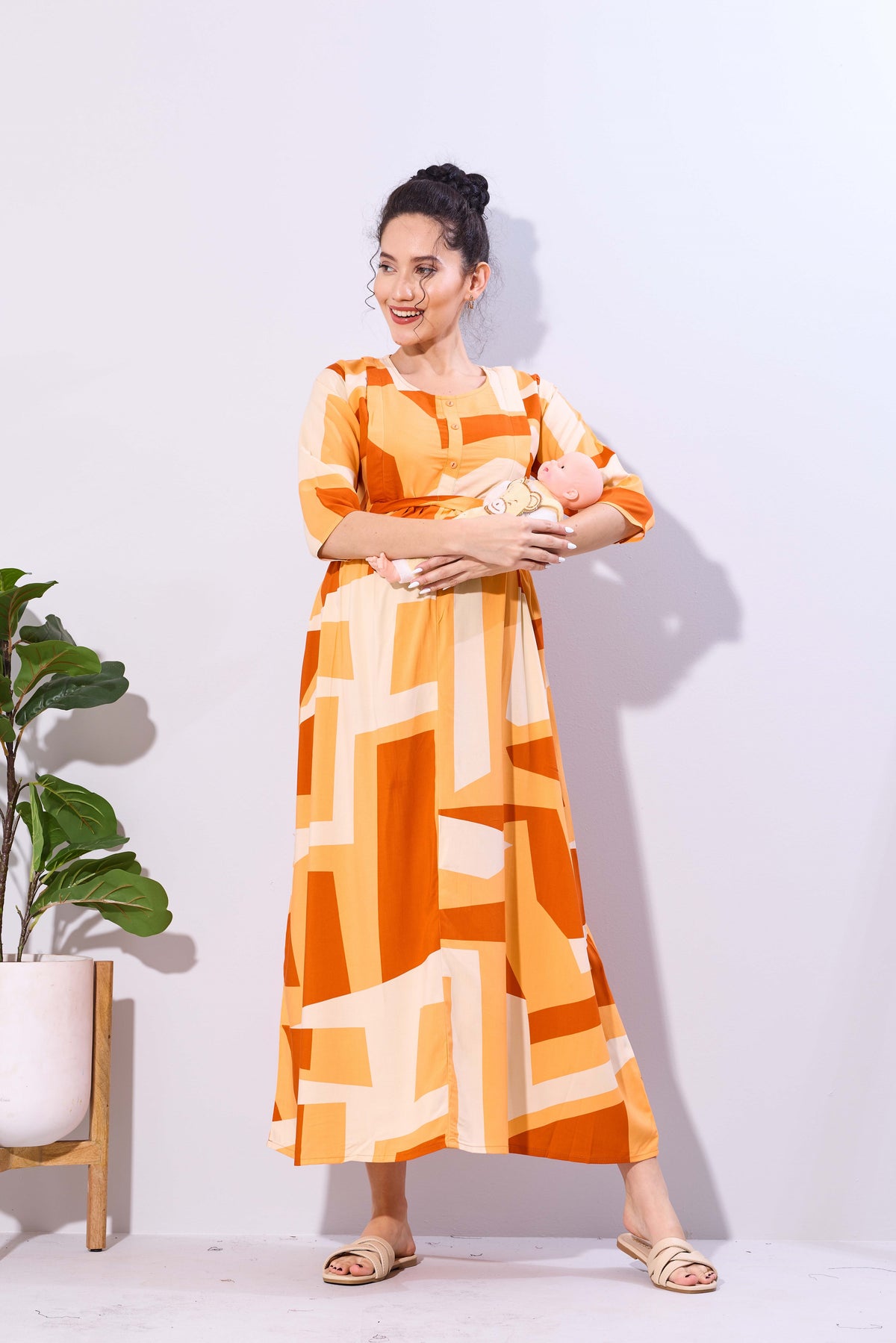 Soft Rayon4-IN-ONE Mom's Feeding & Casual Wear| Pre & Post Maternity Wear | Fancy Long Frock | Best Choice for Pregnancy Women (FIO-F)