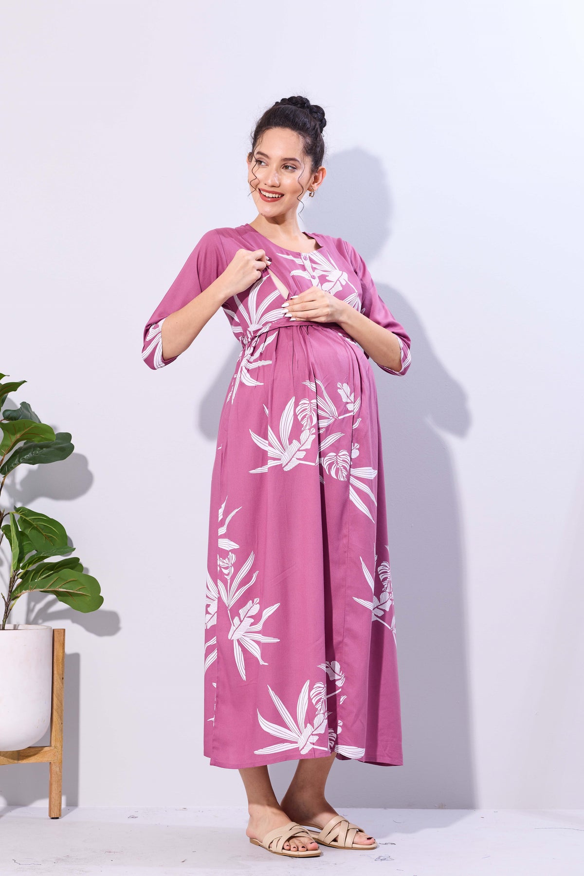 Soft Rayon4-IN-ONE Mom's Feeding & Casual Wear| Pre & Post Maternity Wear | Fancy Long Frock | Best Choice for Pregnancy Women (FIO-F)